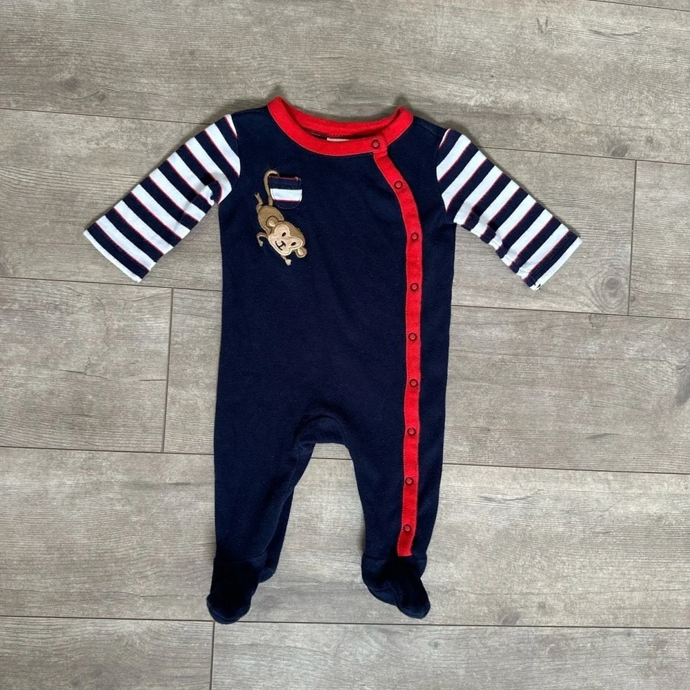 Gymboree baby boy Stripe Monkey One Piece footies 0-3 Months ADORABLE
